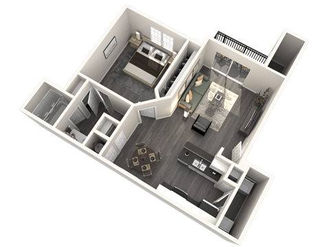 Floor plan for 1 bed, 1 bath, 660 sqft